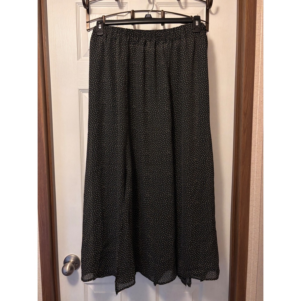 CM Shapes Vintage Polka Dot Maxi Skirt Black White Chiffon Elastic Waist 2X